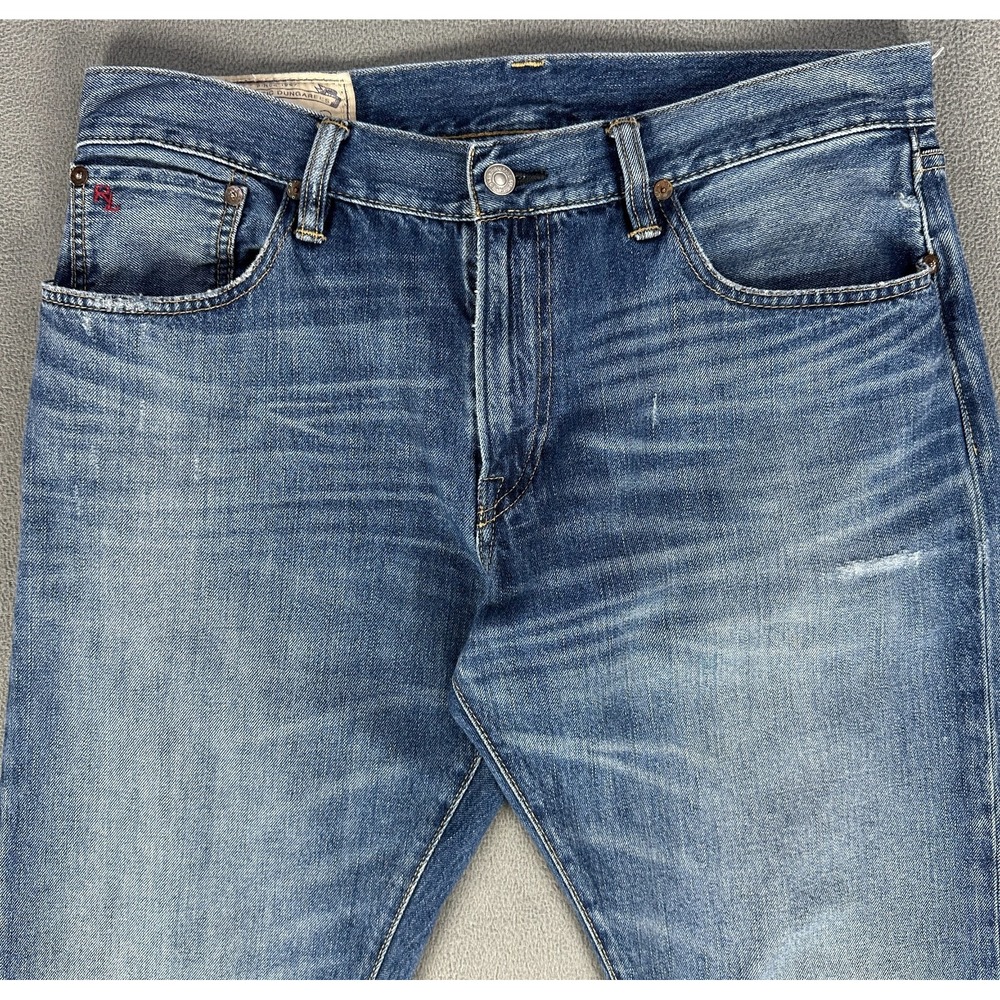 Polo Ralph Lauren Jeans Mens 32x30 Blue Hampton Straight Distressed Faded Denim
